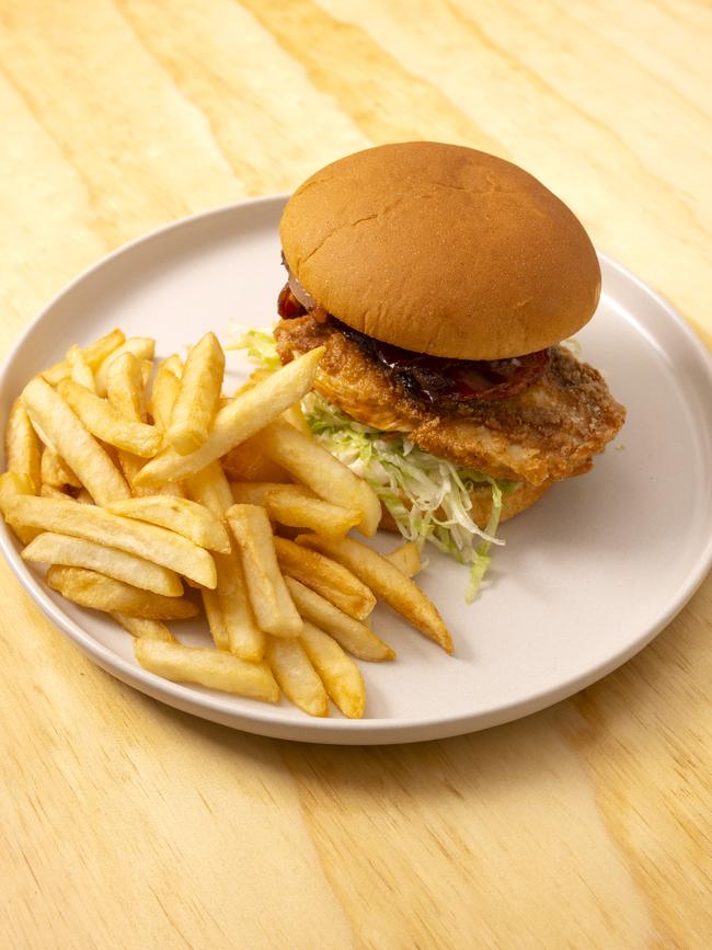 Burger and fries at new coastal cafe Shelley's Semaphore.