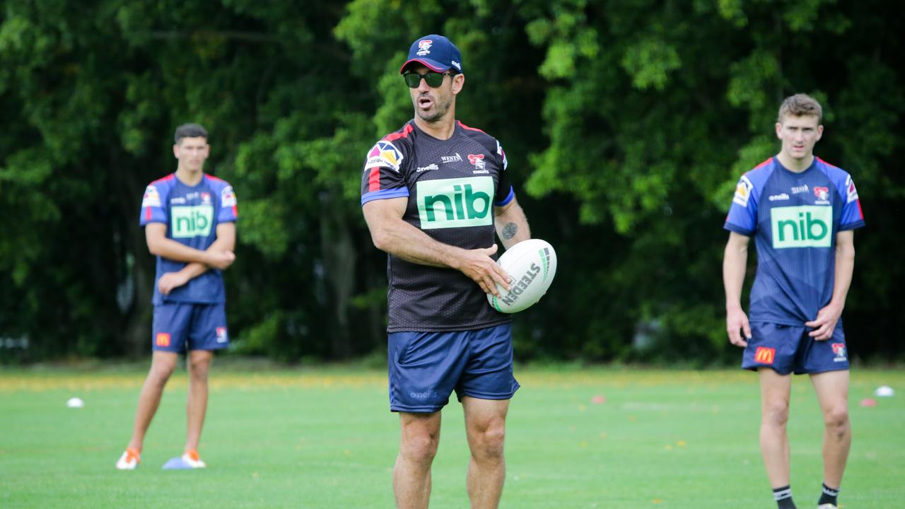 O’Brien and Andrew Johns have been plotting on a pool table how to revamp the Knights attack. Picture: Liam Driver.