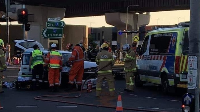 A woman is fighting for life following a horror smash at Carrum on Tuesday night. Picture: Hailee Webster / Facebook