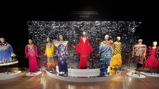 A mix of sequined gowns belonging to Barry Humphries for sale at Christie's in London. Picture: Sophie Elsworth