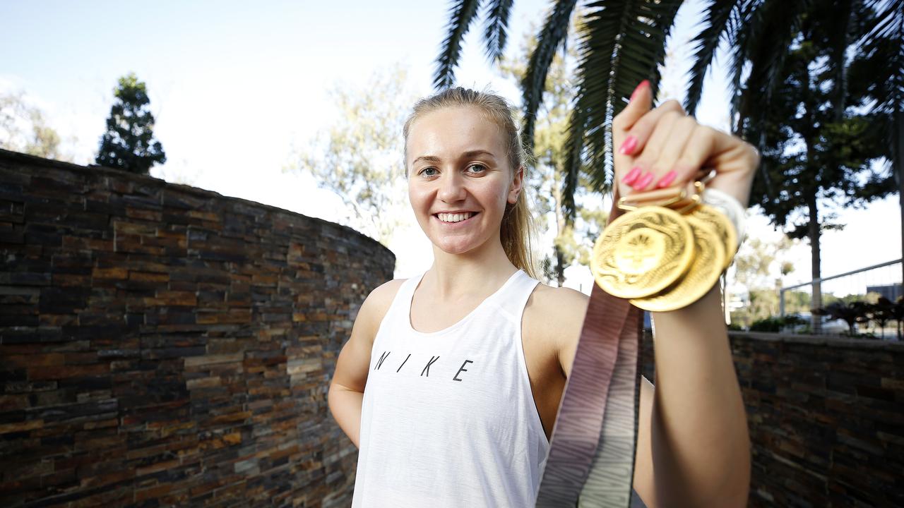 Swimmer Ariarne Titmus posing at Milton, Brisbane 26th of September 2018. She won Commonwealth Games gold in 400m, 800m and 4x200m relay and silver in the 200m Freestyle. (AAP Image/Josh Woning)