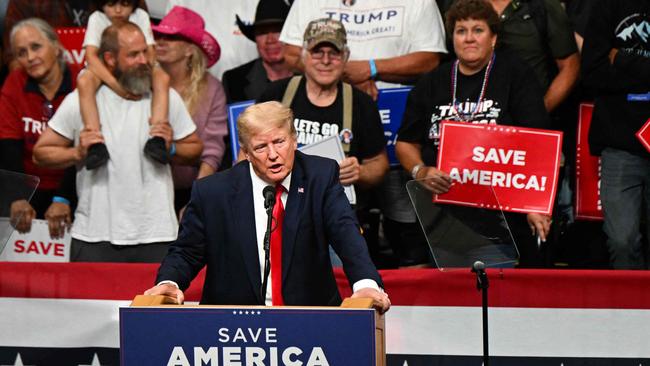 Former US president Donald Trump speaking in Alaska. Picture: Patrick Fallon/AFP