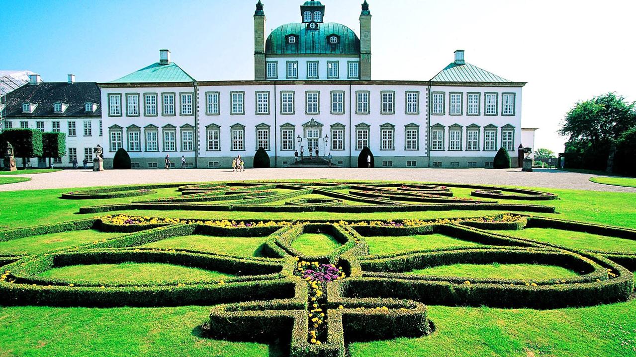 The 18th century summer and autumn royal residence Fredensborg Palace in North Zealand, Denmark,