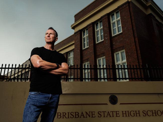 Former Student and board member Duncan Armstrong outside Brisbane State High School. Picture Lachie Millard