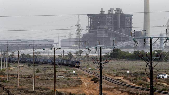 The final coal train to travel from Leigh Creek to Port Augusta heads towards the power station. Picture: Dean Martin