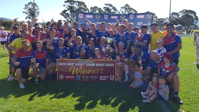 Gerringong Lions celebrate taking out the reserve grade grand final. Picture: Steve Montgomery Sports Photography