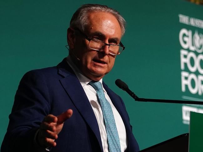 Senator Don Farrell, Minister for trade amd Toursim gives a Keynote speech at the The Global Food Forum 2025 in Melbourne on Friday 14 March 2025.Photo: The Australian/  luis Enrique Ascui