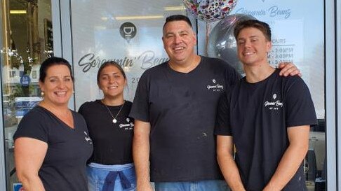 Cafe owners Adelene Scremin and Jeff Burbank with staff members Demi and Darcy. Picture supplied.