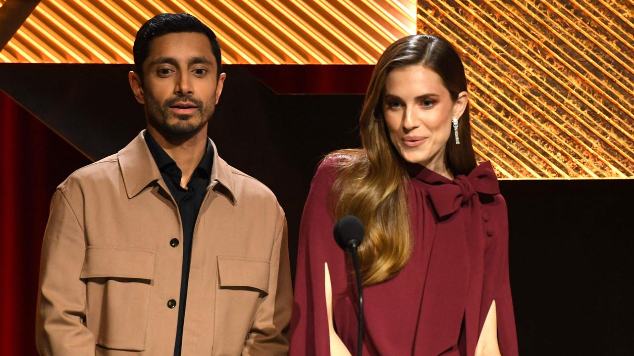 British actor Riz Ahmed (L) and US actress Allison Williams announce the nominees during the 95th Academy Awards nominations announcement at the Samuel Goldwyn Theater in Beverly Hills, California, on January 24, 2023. (Photo by VALERIE MACON / AFP)