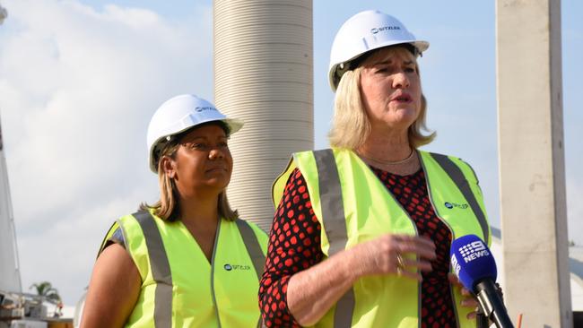 Health Minister Selena Uibo and Chief Minister Eva Lawler speaking at the site of the new 24-bed mental health inpatient unit at the Royal Darwin Hospital, July 24, 2024. Picture: Alex Treacy