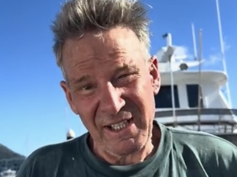 Screen grabs of Sam Newman and the last dramas from his sailing adventure to Airlie Beach. Newman's boat has caught on fire and he has been injured by his drone.Source:Instagram