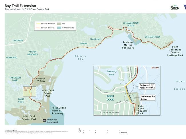 A map of the trail with the extension highlighted in yellow.