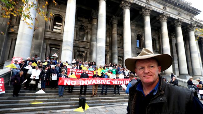 Yorke Peninsula farmer Ben Wundersitz at the rally. Picture: Kelly Barnes/AAP