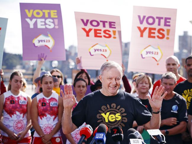 SYDNEY, AUSTRALIA. NewsWire Photos. 22nd AUGUST 2023. PM Anthony Albanese holds a press conference for The Voice referendum at the Sydney Opera House. Picture: NCA NewsWire/ Sam Ruttyn