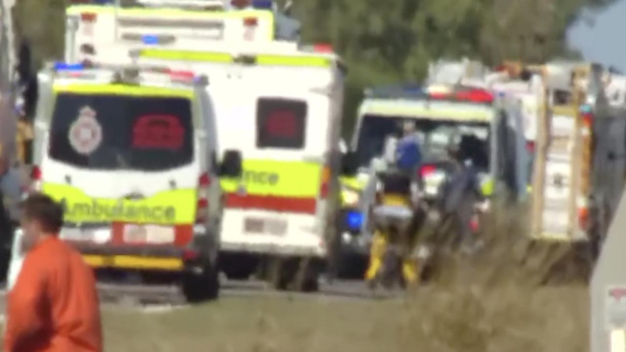 The scene of the Bruce Highway bus crash at Gumlu between Mackay and Townsville in which three people died and 27 were treated for injuries. Photo: 7News.