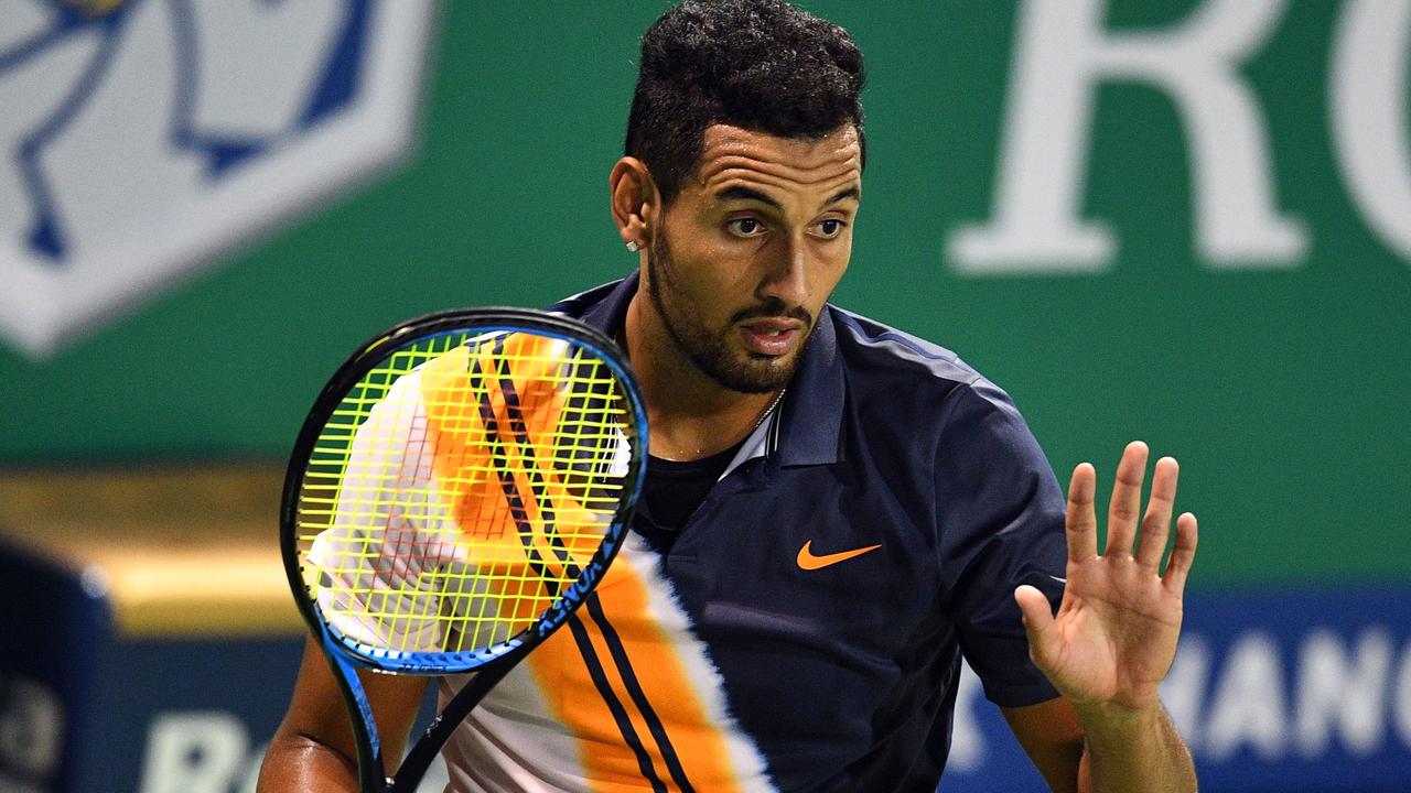 Nick Kyrgios crashed out of the Shanghai Masters in the first round. Picture: AFP.