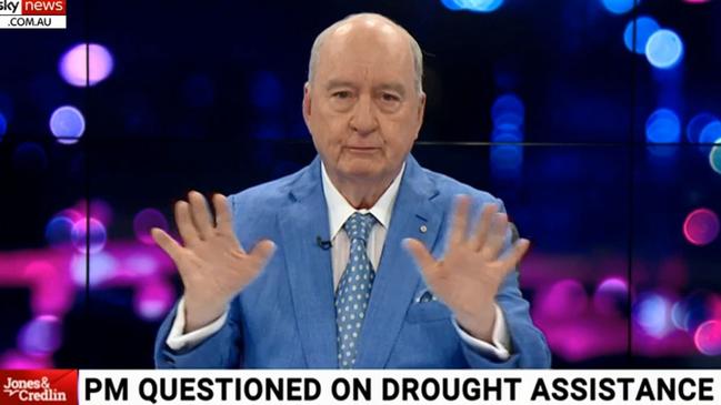 Jones needed to take a break after becoming emotional while talking about drought-stricken farmers. Video Grab: Sky News