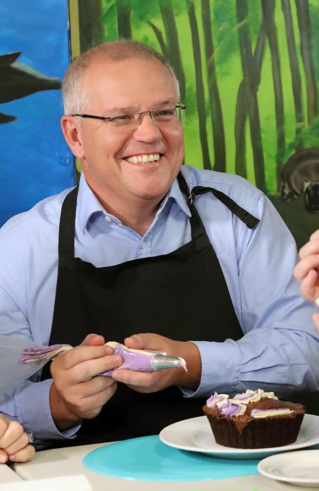 Prime Minister Scott Morrison with his wife Jenny  - they decorated cupcakes. Picture Gary Ramage