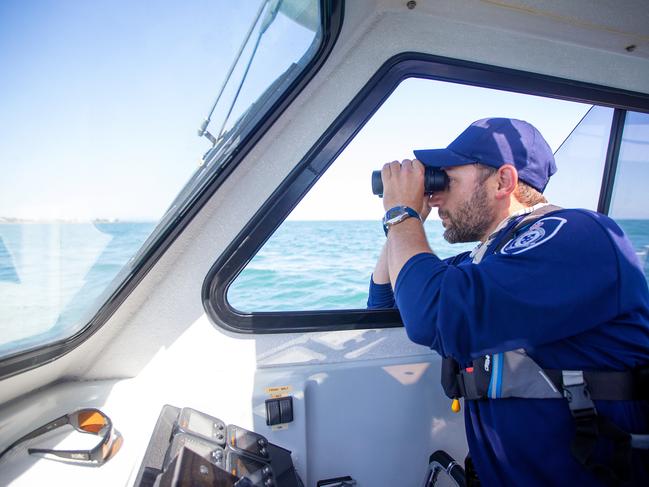 Victorian Fisheries Authority Officer Mark Asplin off Altona. Picture: Mark Stewart