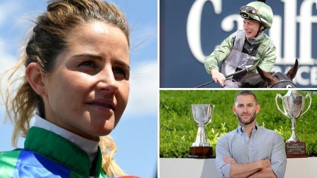 Michelle Payne (left) has been fined over comments directed at prominent owner Brae Sokolski (bottom right).