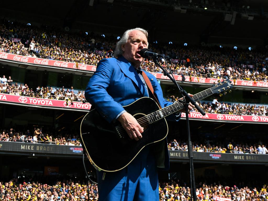 Mike Brady performs during the 2019 Toyota AFL Grand Final match between the Richmond Tigers and the GWS Giants at the Melbourne Cricket Ground on September 28, 2019. Picture: Daniel Carson/AFL Photos via Getty Images