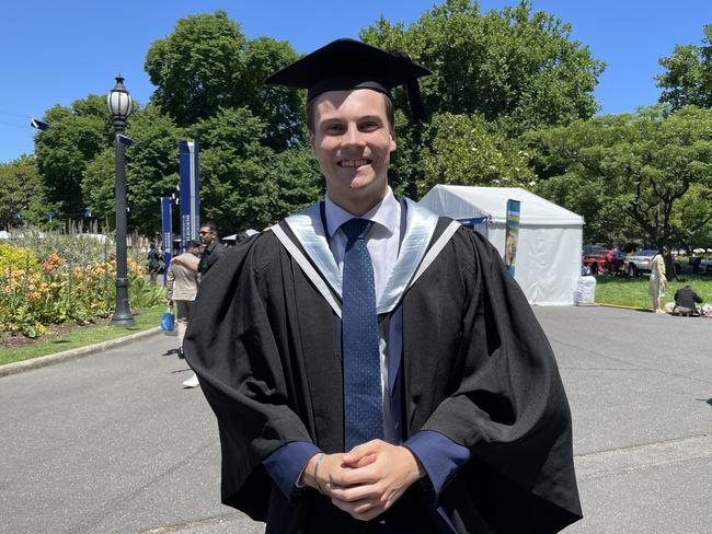 Andrew Pemberton graduates with a Bachelor of Commerce at the 2024 University of Melbourne graduations. Picture: Himangi Singh