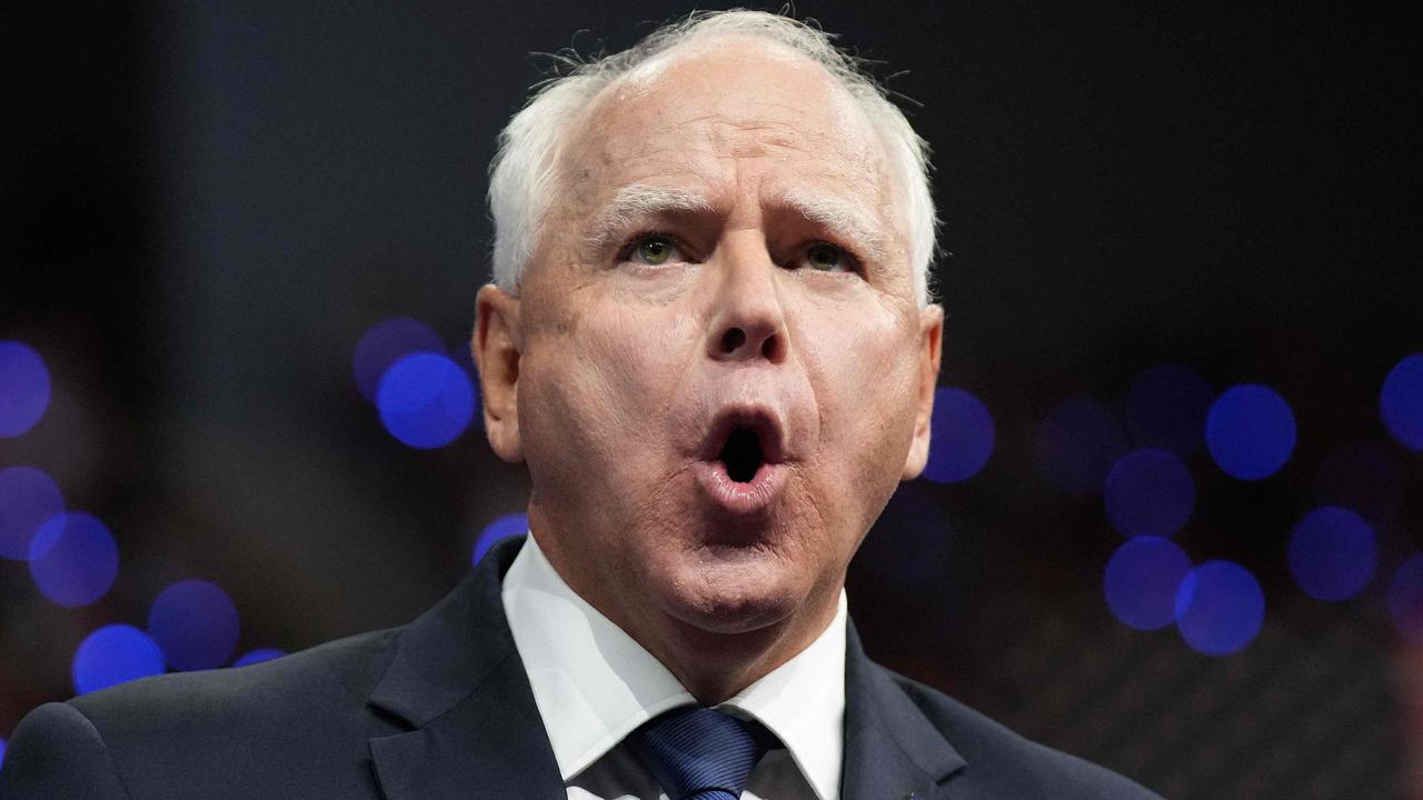 Democratic vice presidential candidate Tim Walz speaks during a campaign rally. Picture: Andrew Harnik / Getty Images North America / Getty Images via AFP