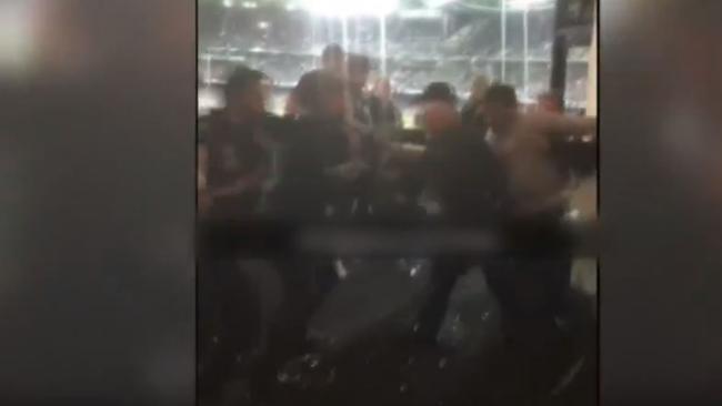 Footage has emerged of a brawl between Pies and Saints fans at Etihad Stadium. Picture: 9 News Melbourne