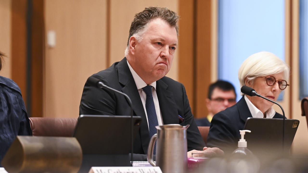 PwC chief executive Kevin Burrowes with chief risk and ethics leader Jan McCahey before a Senate inquiry into consultancy services. Picture: Martin Ollman