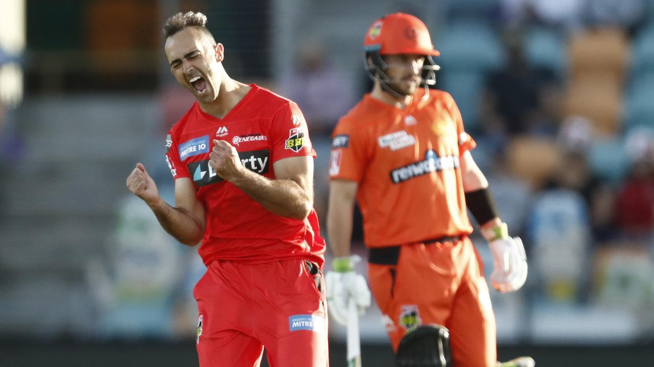 Josh Lalor celebrates the dismissal of Colin Munro. Picture: Getty Images