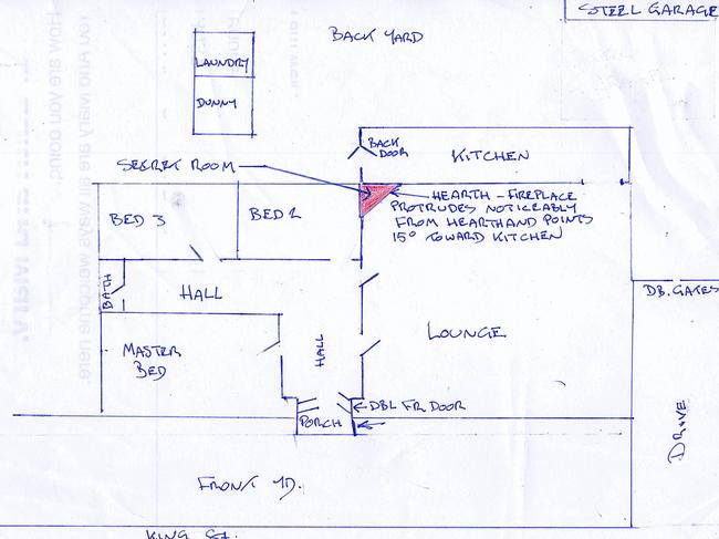 Diagram of the King St house as it was in 1980, drawn by former tenant Michael Hinch.