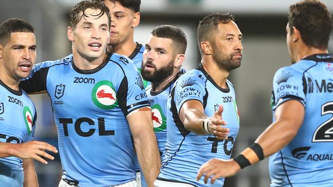 GOLD COAST, AUSTRALIA - APRIL 23: Cody Walker of the Rabbitohs celebrates a try during the round seven NRL match between the Gold Coast Titans and the South Sydney Rabbitohs at Cbus Super Stadium, on April 23, 2021, in Gold Coast, Australia. (Photo by Chris Hyde/Getty Images)