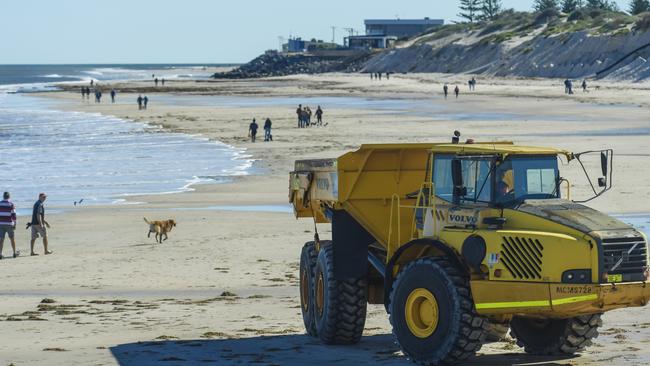 Sand carting at West Beach. Picture Roy VanDerVegt