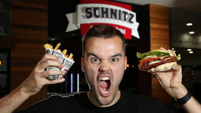 Knoxfield travel agent Patrick Lijnders doubles as Schnitz’s biggest superfan — making it his mission to travel around Australia to visit every Schnitz restaurant around the country. Picture: George Salpigtidis