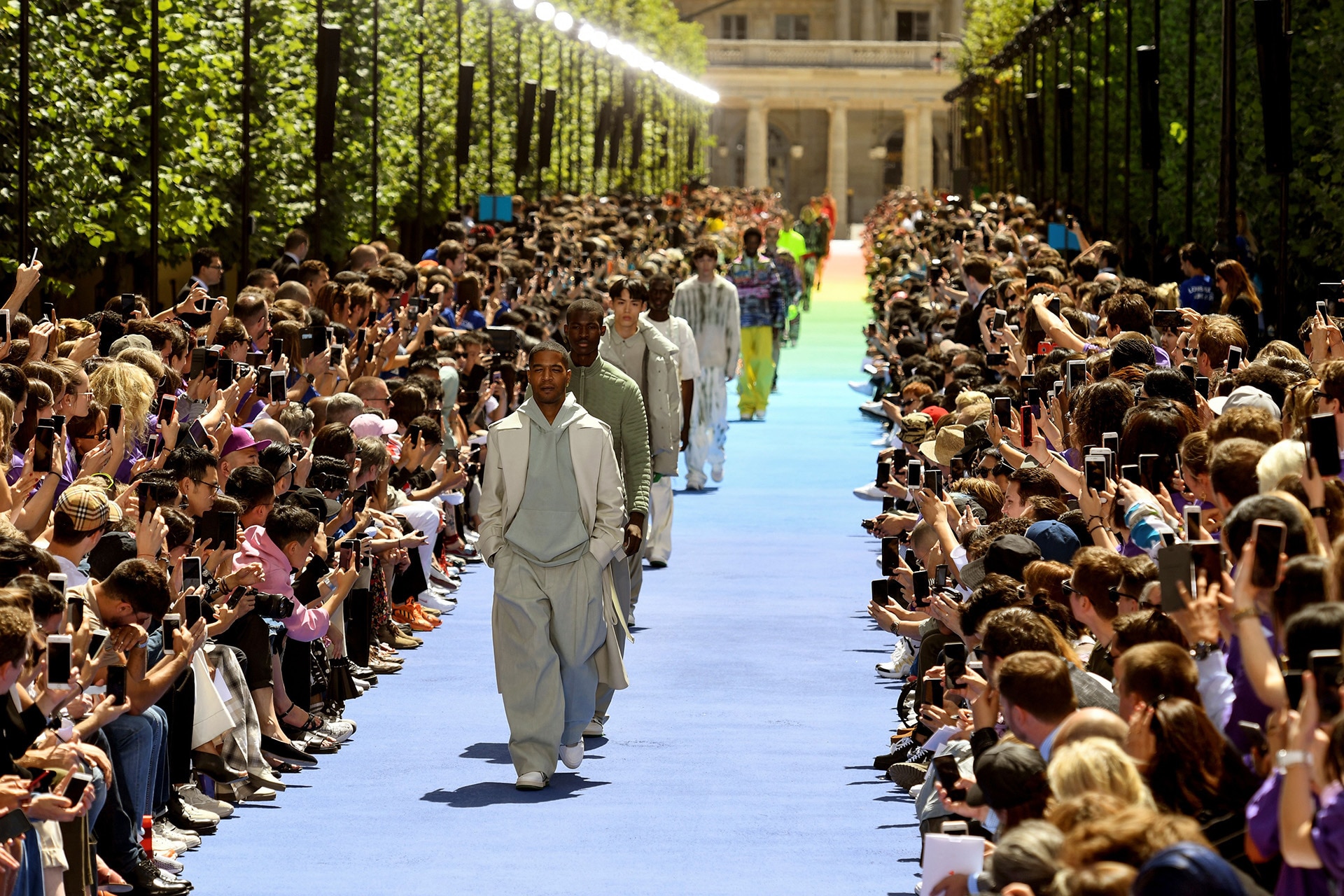 Virgil Abloh makes debut for Louis Vuitton on rainbow runway in Paris