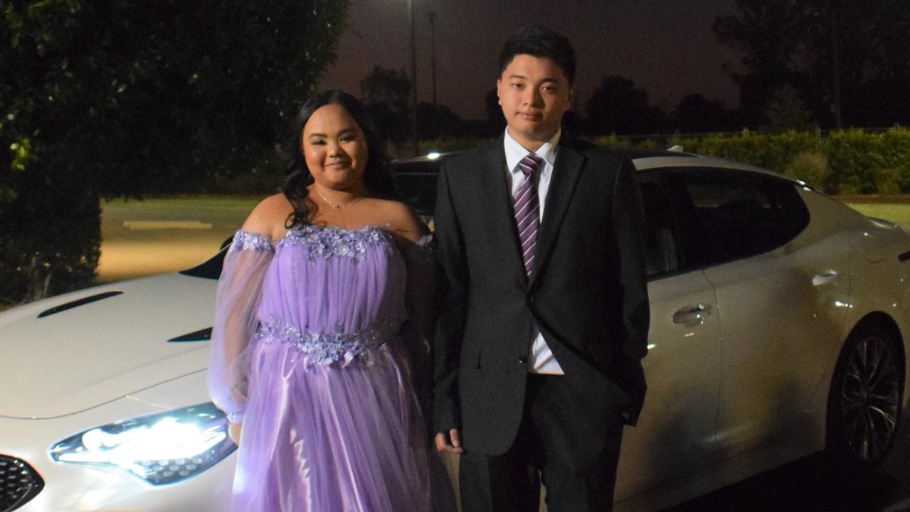 Mikaella Salvador and Charles John stunned on the red carpet at Our Lady of Southern Cross College's formal for 2023. Picture: Emily Devon