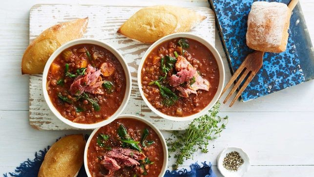 Ham and lentil slow cooker soup.