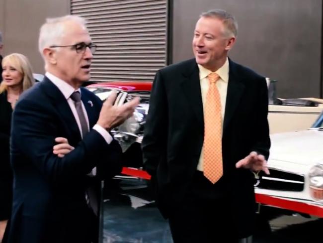 Prime Minister Malcolm Turnbull with Tony Denny at Gosford Classic Car Museum where the PM celebrated his 62nd birthday. (supplied photo)