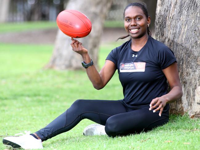 Buffettes junior Steph Williams now lives on campus at Geelong College and was taken at pick No.27 by the Cats in the 2020 AFLW Draft on Tuesday night. She is also wanting to study to be a social worker to bridge the gap in Indigenous communities. Picture: Glenn Ferguson