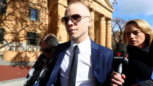 Apostle Broikos leaves the Adelaide Magistrates court after an earlier hearing. Picture: NCA NewsWire / Kelly Barnes