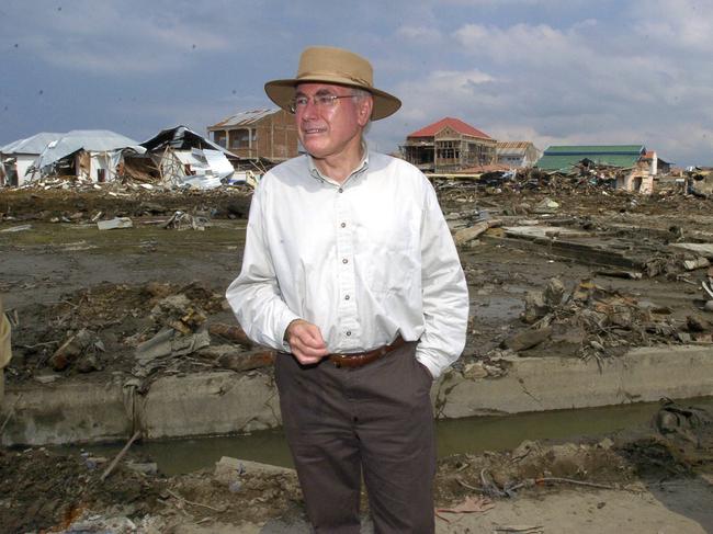 PM John Howard visiting the disaster hit Banda Aceh in Indonesia. pic kym smith 2/2/05