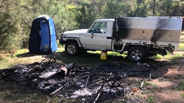 He cleaned and burnt the couple’s campsite. Picture: Supplied/ Supreme Court of Victoria.