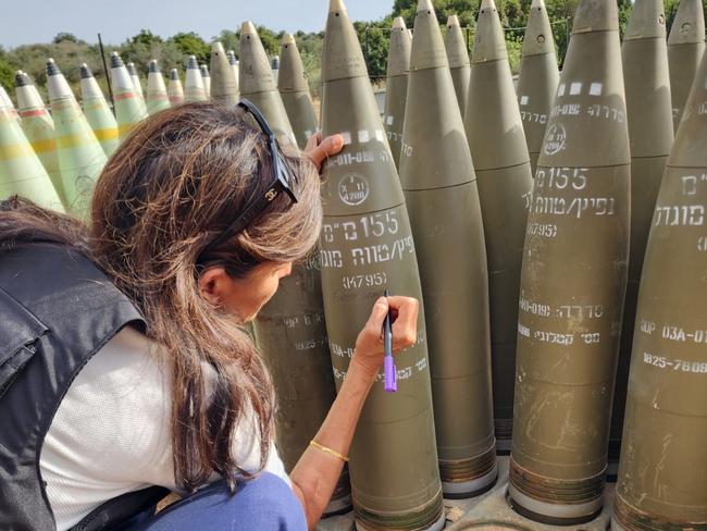 Nikki Haley was seen signing an Israeli shell. Picture: X