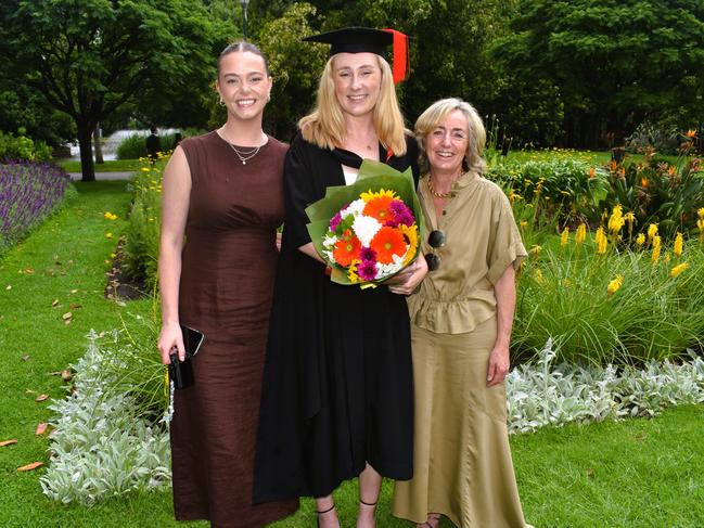 Dr Marley Easterbrook (MD Doctor of Medicine), Dr Lucy Fraenkel (MD Doctor of Medicine/Masters of Public Health) and Dr Sally Downes at the University of Melbourne graduations held at the Royal Exhibition Building on Saturday, December 7, 2024. Picture: Jack Colantuono