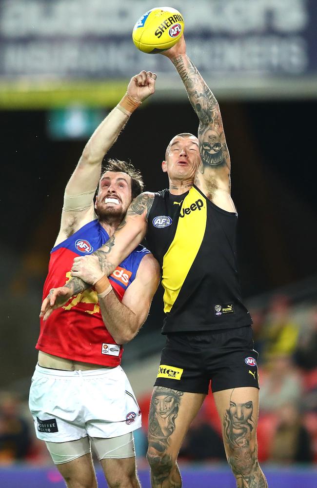 Darcy Gardiner spent time on Richmond gamebreaker Dustin Martin in the Lions’ qualifying final win over the Tigers. Picture: AFL Photos