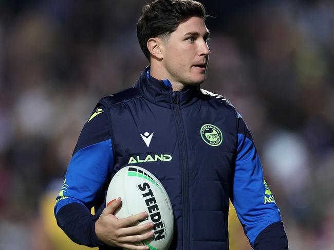 SYDNEY, AUSTRALIA - APRIL 26:  Injured player Mitchell Moses of the Eels looks on before the round eight NRL match between Manly Sea Eagles and Parramatta Eels at 4 Pines Park on April 26, 2024, in Sydney, Australia. (Photo by Cameron Spencer/Getty Images)