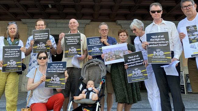 The protesters out the front of City Hall after they heckled the Lord Mayor. Picture: Say No to Lambert St.