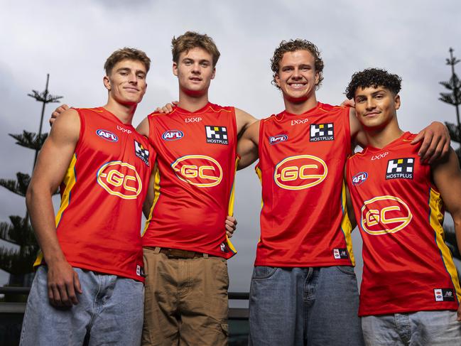 Will Graham, Ethan Read, Jed Walter and Jake Rogers joined the club in the 2023 draft, with Leo Lombard joining this year. Picture: Daniel Pockett/Getty Images.