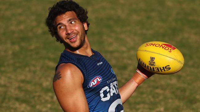 Geelong midfielder Nakia Cockatoo hasn’t played a senior game since early 2018. Picture: Getty Images