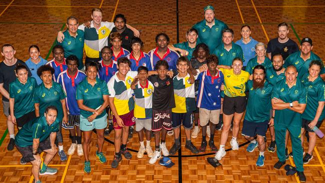 Olympians and scholarship coaches run training sessions for Katherine youth at RAAF Base Tindal. Picture: Pema Tamang Pakhrin